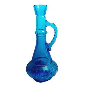 Blue Turquoise Glass Jim Beam Liquor Jeannie Decanter Bottle w/ Handle Vintage